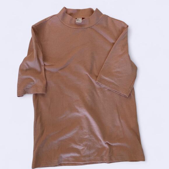 Soft and cozy light pink and baby blue ribbed short sleeve turtleneck tops - Picture 4 of 4